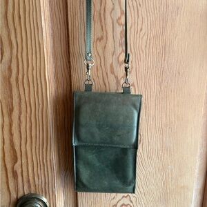 Green Genuine Leather Crossbody Wallet Bag